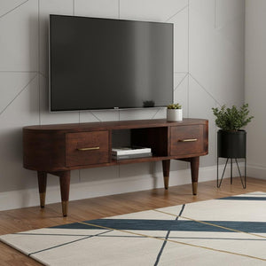 HomeRoots 35" Brown Solid Wood TV Stand with Open & Enclosed Storage for Modern Living Room Organization 719193