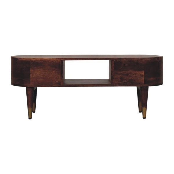 HomeRoots 35" Brown Solid Wood TV Stand with Open & Enclosed Storage for Modern Living Room Organization 719193