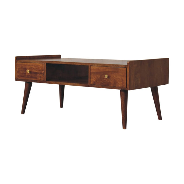 HomeRoots 39" Brown Solid Mango Wood TV Stand with Open and Enclosed Storage for Modern Living Spaces 719196