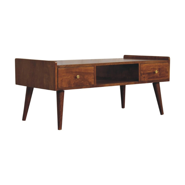 HomeRoots 39" Brown Solid Mango Wood TV Stand with Open and Enclosed Storage for Modern Living Spaces 719196