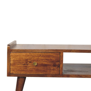 HomeRoots 39" Brown Solid Mango Wood TV Stand with Open and Enclosed Storage for Modern Living Spaces 719196