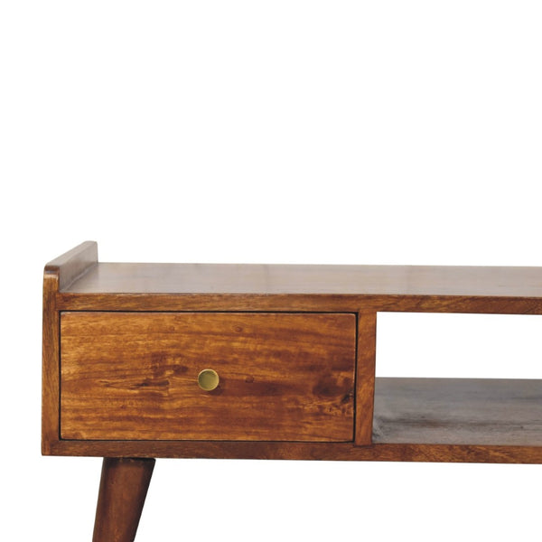 HomeRoots 39" Brown Solid Mango Wood TV Stand with Open and Enclosed Storage for Modern Living Spaces 719196