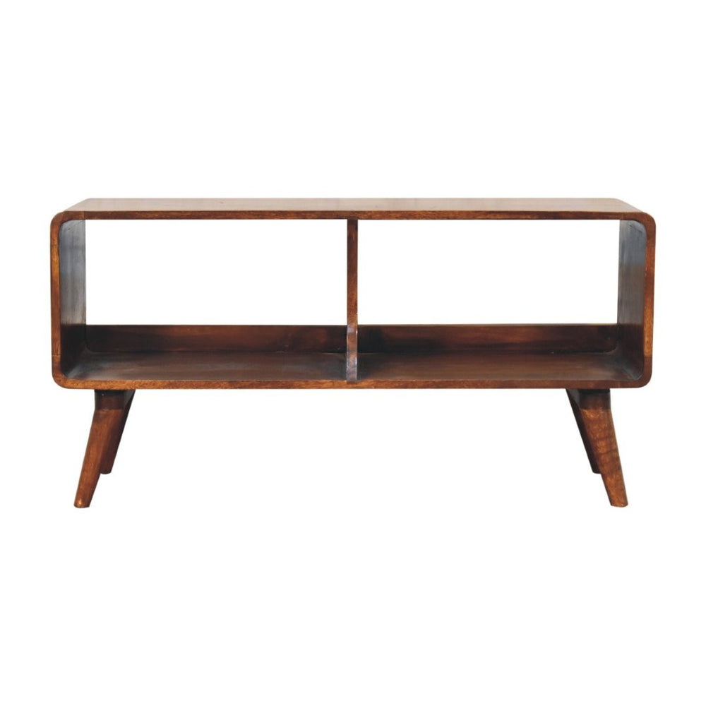 HomeRoots 43" Handcrafted Brown Solid Wood TV Stand with Mid-Century Charm, Open and Enclosed Storage Options 719197