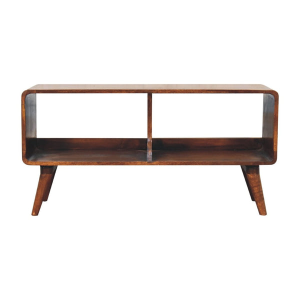 HomeRoots 43" Handcrafted Brown Solid Wood TV Stand with Mid-Century Charm, Open and Enclosed Storage Options 719197