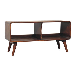 HomeRoots 43" Handcrafted Brown Solid Wood TV Stand with Mid-Century Charm, Open and Enclosed Storage Options 719197