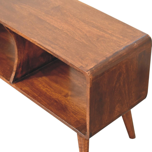 HomeRoots 43" Handcrafted Brown Solid Wood TV Stand with Mid-Century Charm, Open and Enclosed Storage Options 719197