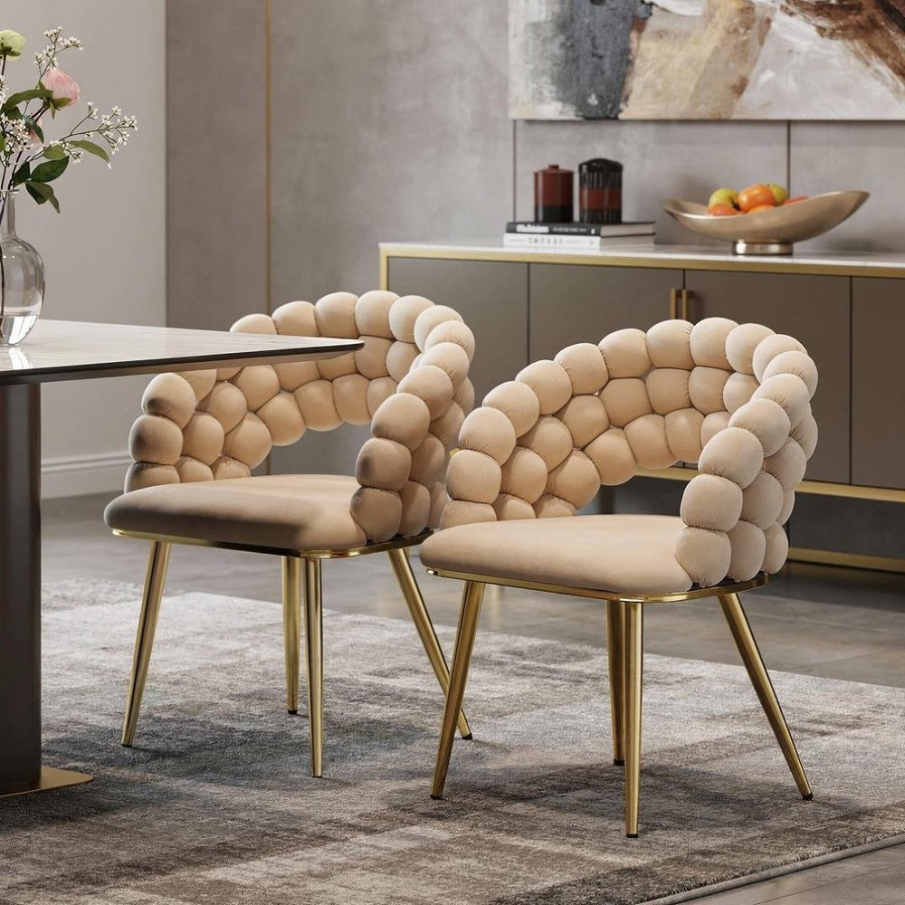 HomeRoots Set of Two Modern Gray and Black Velvet Dining Chairs with Gold Metal Legs for Stylish Comfort 719210