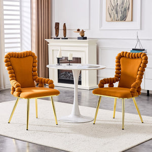 HomeRoots Set of Two Orange Velvet Side Chairs with Gold Metal Legs – Modern Accent Seating for Any Space 719219