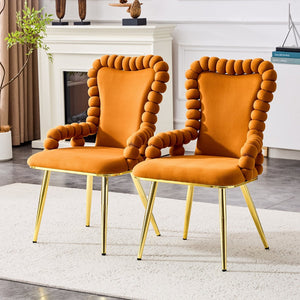 HomeRoots Set of Two Orange Velvet Side Chairs with Gold Metal Legs – Modern Accent Seating for Any Space 719219