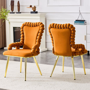 HomeRoots Set of Two Orange Velvet Side Chairs with Gold Metal Legs – Modern Accent Seating for Any Space 719219