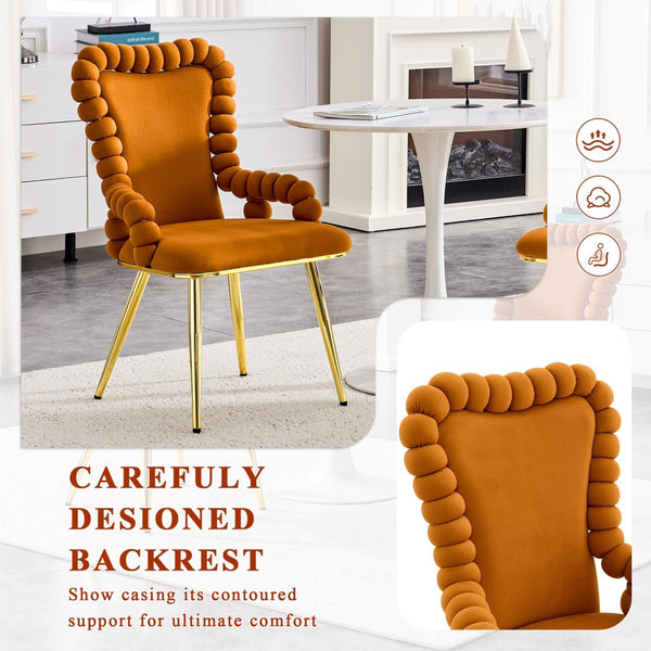HomeRoots Set of Two Orange Velvet Side Chairs with Gold Metal Legs – Modern Accent Seating for Any Space 719219