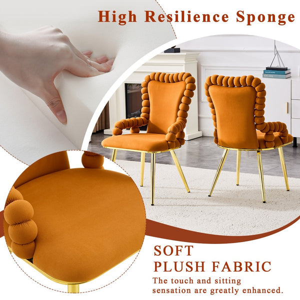 HomeRoots Set of Two Orange Velvet Side Chairs with Gold Metal Legs – Modern Accent Seating for Any Space 719219