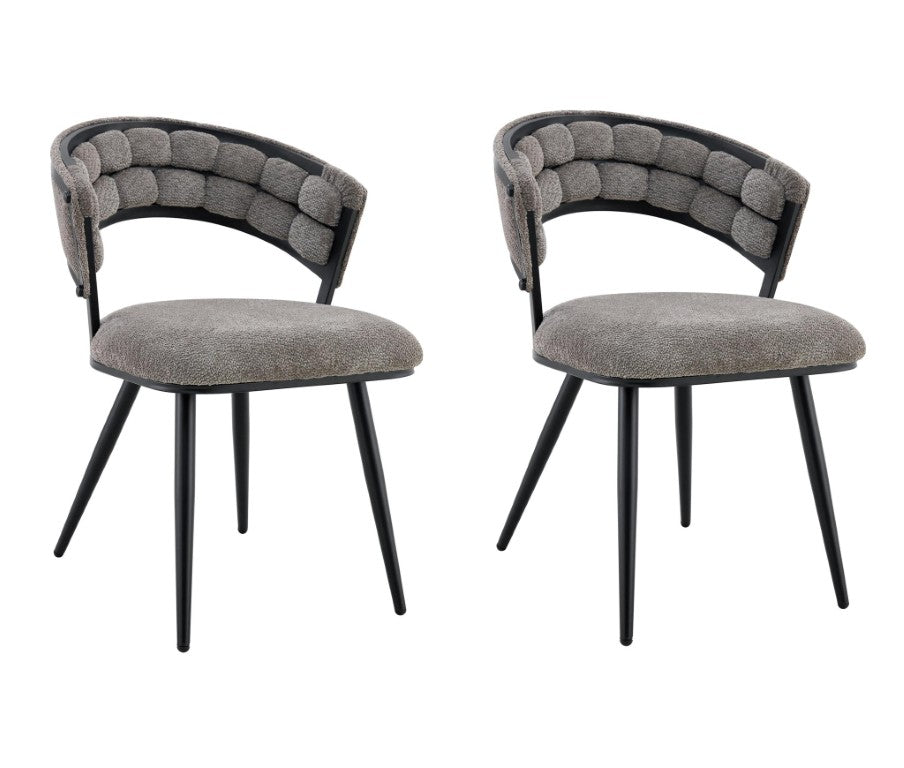 HomeRoots Set of Two Tufted Chenille Dining Chairs with Sleek Metal Legs for Modern 719213