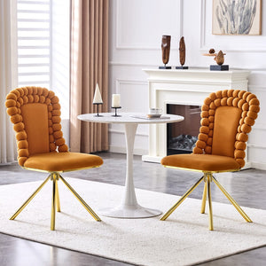 HomeRoots Set of Two Beige Velvet & Gold Metal Dining Chairs – Modern Armless Design with Open Back Style 719220