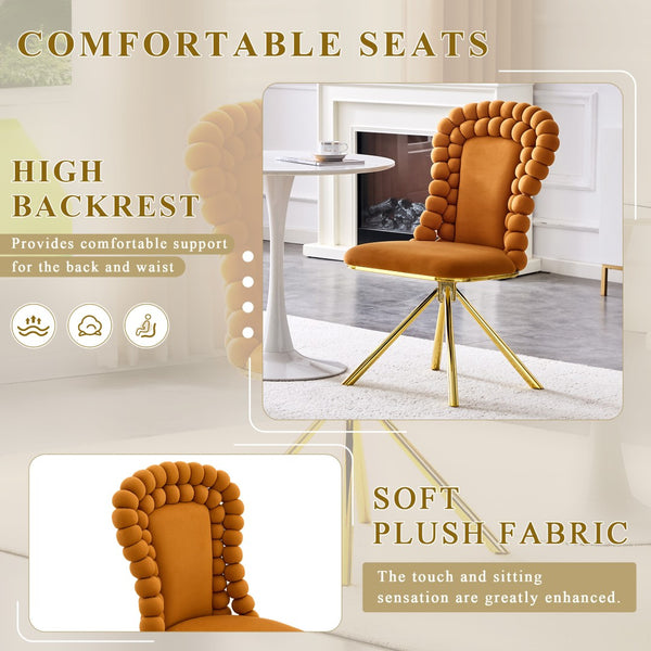 HomeRoots Set of Two Beige Velvet & Gold Metal Dining Chairs – Modern Armless Design with Open Back Style 719220