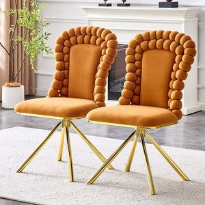 HomeRoots Set of Two Beige Velvet & Gold Metal Dining Chairs – Modern Armless Design with Open Back Style 719220