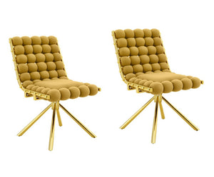 HomeRoots Set of Two Tufted Microfiber Swivel Side Chairs in Gold for Elegant Dining Rooms 719222