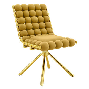 Set of Two Tufted Microfiber Swivel Side Chairs in Gold for Elegant Dining Rooms