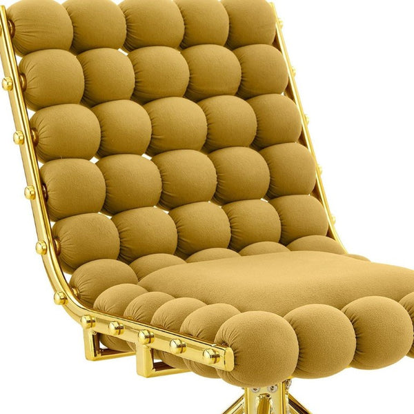 Set of Two Tufted Microfiber Swivel Side Chairs in Gold for Elegant Dining Rooms