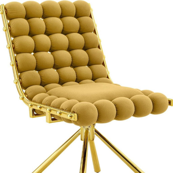 Set of Two Tufted Microfiber Swivel Side Chairs in Gold for Elegant Dining Rooms