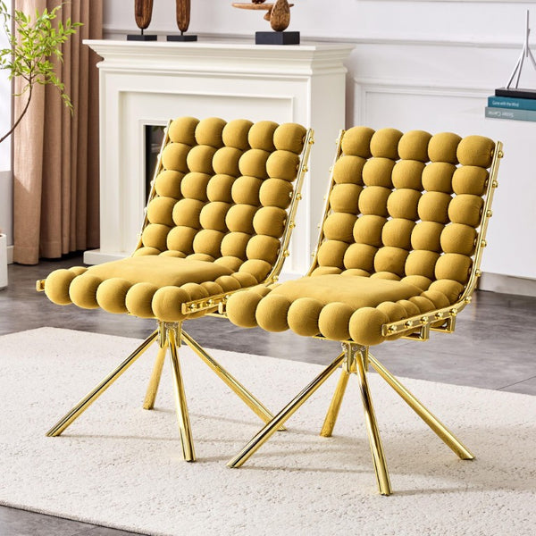 Set of Two Tufted Microfiber Swivel Side Chairs in Gold for Elegant Dining Rooms
