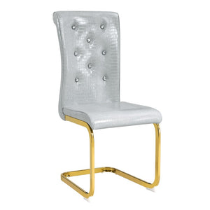 Set of Two Tufted Faux Leather Dining Chairs with Metal Legs for Glam Modern Rooms