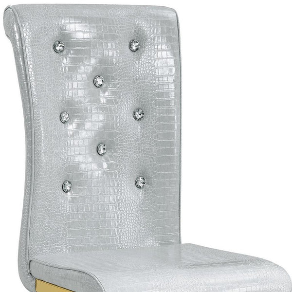 Set of Two Tufted Faux Leather Dining Chairs with Metal Legs for Glam Modern Rooms