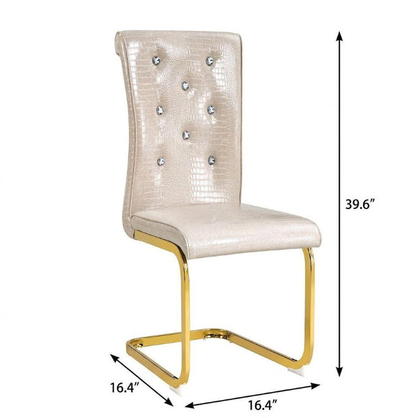 Set of Two Tufted Faux Leather Dining Chairs with Metal Legs for Glam Modern Rooms