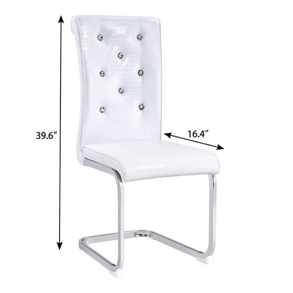 Set of Two Tufted Faux Leather Dining Chairs with Metal Legs for Glam Modern Rooms