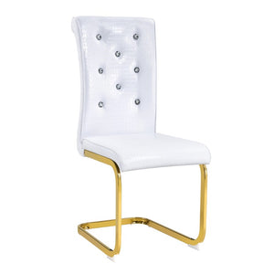 Set of Two Tufted Faux Leather Dining Chairs with Metal Legs for Glam Modern Rooms