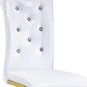 Set of Two Tufted Faux Leather Dining Chairs with Metal Legs for Glam Modern Rooms