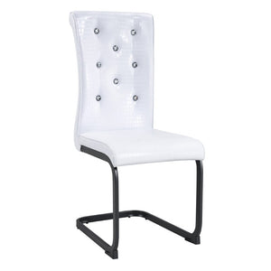 Set of Two Tufted Faux Leather Dining Chairs with Metal Legs for Glam Modern Rooms