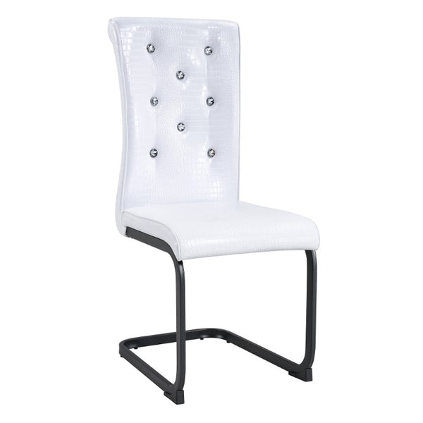 Set of Two Tufted Faux Leather Dining Chairs with Metal Legs for Glam Modern Rooms