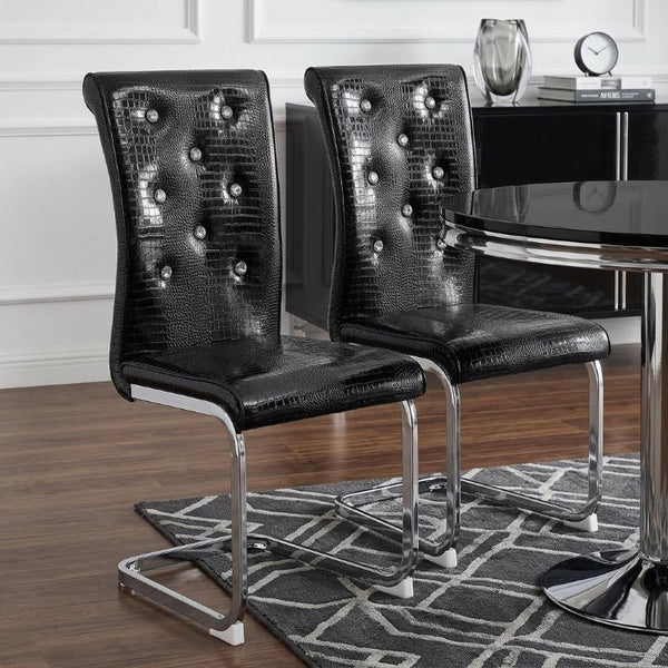 Set of Two Tufted Faux Leather Dining Chairs with Metal Legs for Glam Modern Rooms