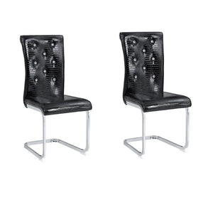 Set of Two Tufted Faux Leather Dining Chairs with Metal Legs for Glam Modern Rooms