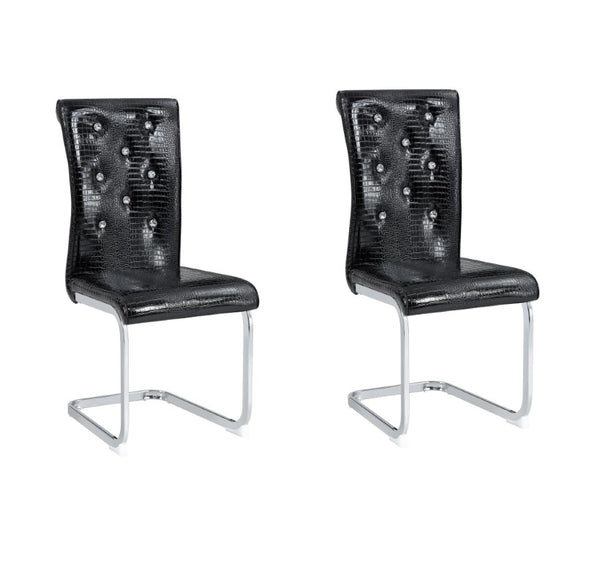 Set of Two Tufted Faux Leather Dining Chairs with Metal Legs for Glam Modern Rooms