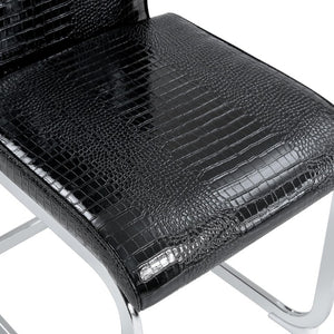 Set of Two Tufted Faux Leather Dining Chairs with Metal Legs for Glam Modern Rooms