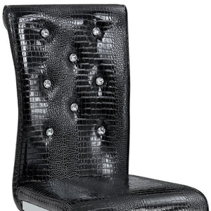 Set of Two Tufted Faux Leather Dining Chairs with Metal Legs for Glam Modern Rooms