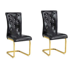 HomeRoots Set of Two Tufted Faux Leather Dining Chairs with Metal Legs for Glam Modern Rooms Black / Gold 719241