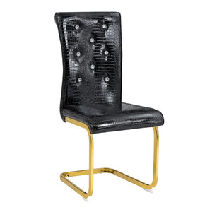 Set of Two Tufted Faux Leather Dining Chairs with Metal Legs for Glam Modern Rooms