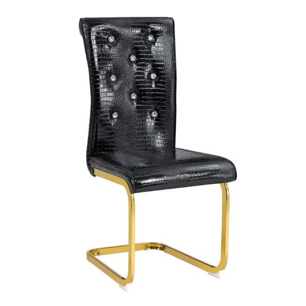 Set of Two Tufted Faux Leather Dining Chairs with Metal Legs for Glam Modern Rooms