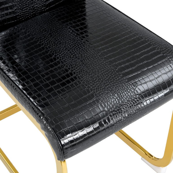Set of Two Tufted Faux Leather Dining Chairs with Metal Legs for Glam Modern Rooms