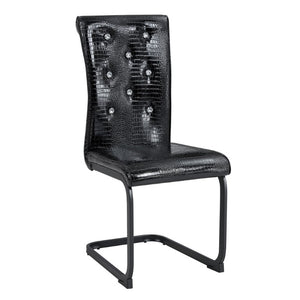 Set of Two Tufted Faux Leather Dining Chairs with Metal Legs for Glam Modern Rooms
