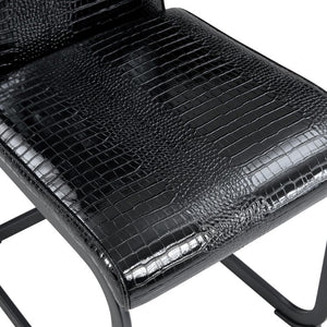 Set of Two Tufted Faux Leather Dining Chairs with Metal Legs for Glam Modern Rooms