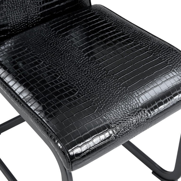 Set of Two Tufted Faux Leather Dining Chairs with Metal Legs for Glam Modern Rooms