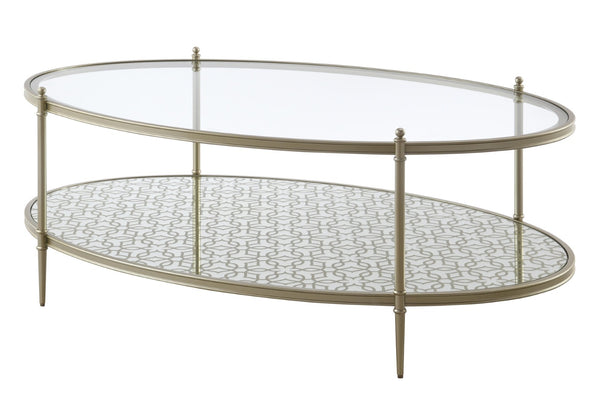 HomeRoots 54" Clear Glass and Champagne Steel Coffee Table with Storage Shelf - Modern Elegance for Any Space 719244