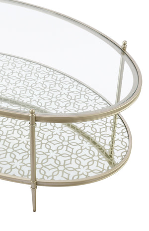 HomeRoots 54" Clear Glass and Champagne Steel Coffee Table with Storage Shelf - Modern Elegance for Any Space 719244