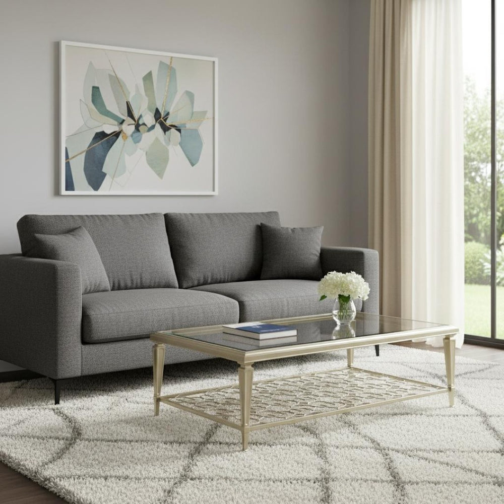 HomeRoots 47" Black Mirrored Faux Marble Coffee Table - Stylish Contemporary Design for Modern Living Spaces 719245