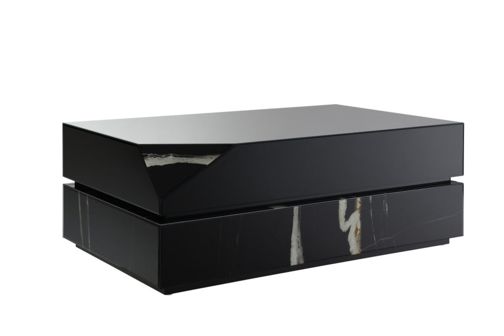 HomeRoots 48" Oak Wood Square Floor Shelf Coffee Table - Modern Geometric Design for Stylish Living Spaces 719246