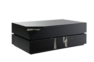 HomeRoots 48" Oak Wood Square Floor Shelf Coffee Table - Modern Geometric Design for Stylish Living Spaces 719246